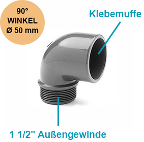 Winkel 90° I Ø 50 mm | Klebemuffe X 1½" | AG