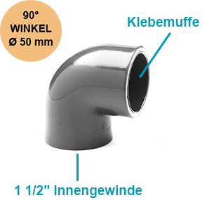 Winkel 90° I Ø 50 mm | Klebemuffe X 1½" | IG