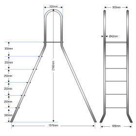 Aufstellleiter für Becken bis 150cm / 2x5 Stufen