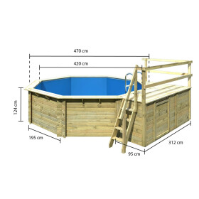Terrasse Erweiterung rechts/links für Pool Achteck 400x400 cm / 470x470 cm