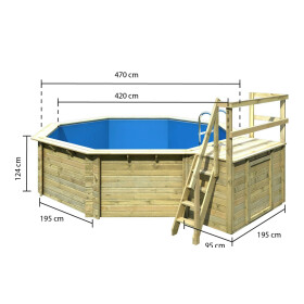Terrasse für Pool Achteck 470x470 cm | 200x80x124 cm