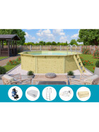 poolsale Holzpool SET Achteck | mit Metallecken | sand | 470 x 470 x 124 cm | ca. 16,3 m³ Beckenvolumen