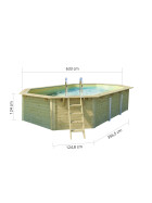 poolsale Holzpool SET Achteck Langform | sand | mit Metallecken | 610 x 400 x 124 cm | ca. 19,1 m³ Beckenvolumen