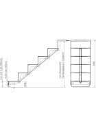 Treppe Eleganz 60 kurz 5-stufig | Wandbefestigung kurze Ausführung | Azurblau