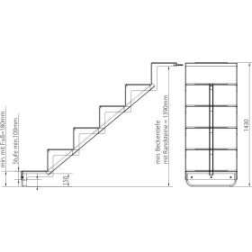 Treppe Eleganz 60 | 5-stufig | Wandbefestigung kurze Ausführung 600 x 1.300 mm | Granit